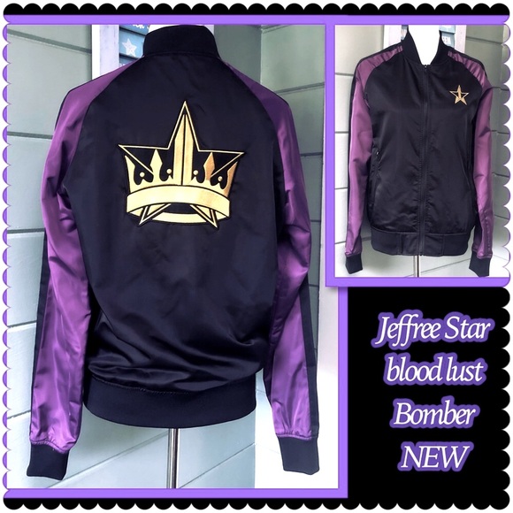 JEFFREE STAR BLOOD LUST Satin zip up bomber jacket. includes JS pink hanger NEW - Picture 5 of 16